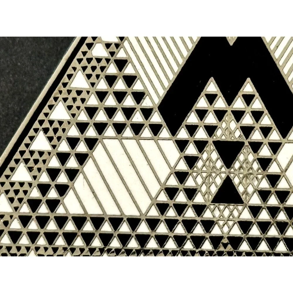 Judy Chicago 1987 triangle Holocaust Project brooch pin signed black white ename - Picture 13 of 16